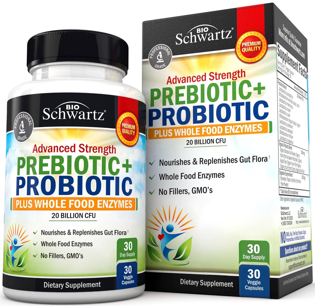 Prebiotici e probiotici avanzati per donne e uomini, Immune, Digestivo & Gut Salute con L. Reuteri, Fibra di Inulina, Enzimi Digestivi, Non-GMO, Senza Glutine, Latticini-Free, 30 capsule