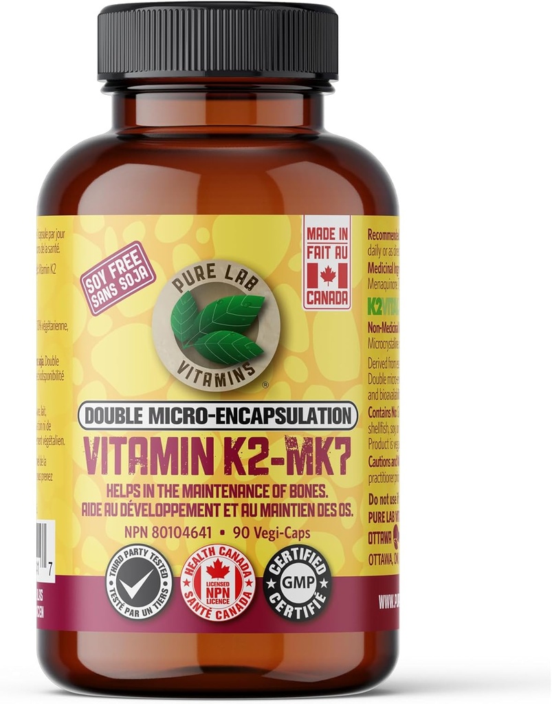 Vitamine di laboratorio Pure Vitamine K2 MK7, 90 Vegi-Caps Made in Canada