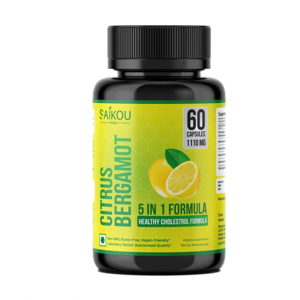 Citrus Bergamot 1110mg - 25:1 Estrarre - Supplemento ad alta potenza con Black Choke Berry, Niacin, Olive Leaf & Black Pepper Extract - Vegan - 60 capsule