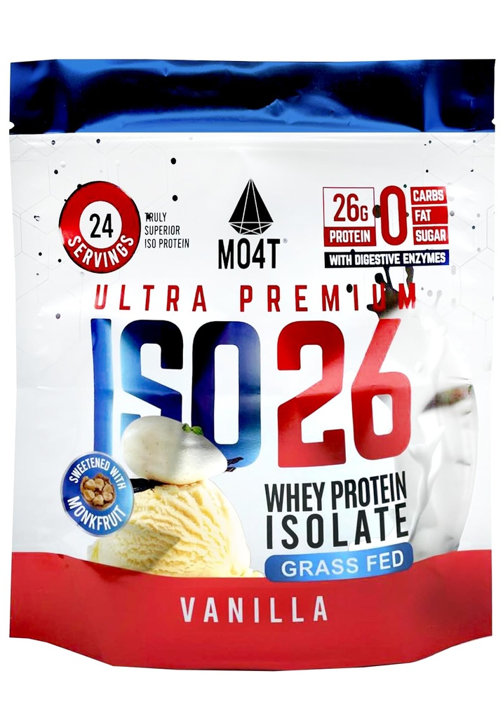 ISO26 Grass Fed Whey Protein Isolate senza dolcificanti artificiali. Naturalmente addolcito con Frutta di monaco, 1.6 Pounds, 24 Serve, Cioccolato di latte (Iso 26 Pouch Vanilla)