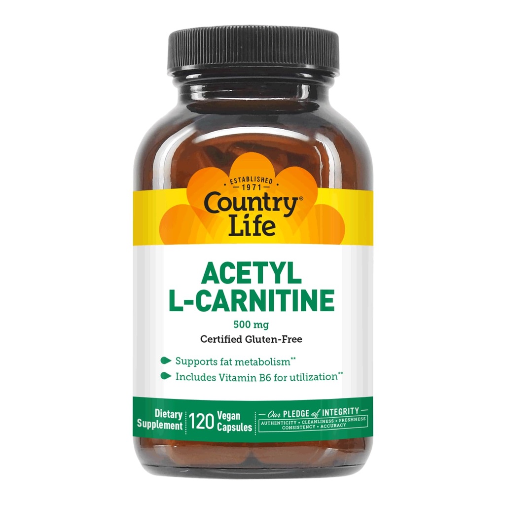 Country Life Acetyl L-Carnitina, 500 mg, con B-6 - 120 capsule vegane