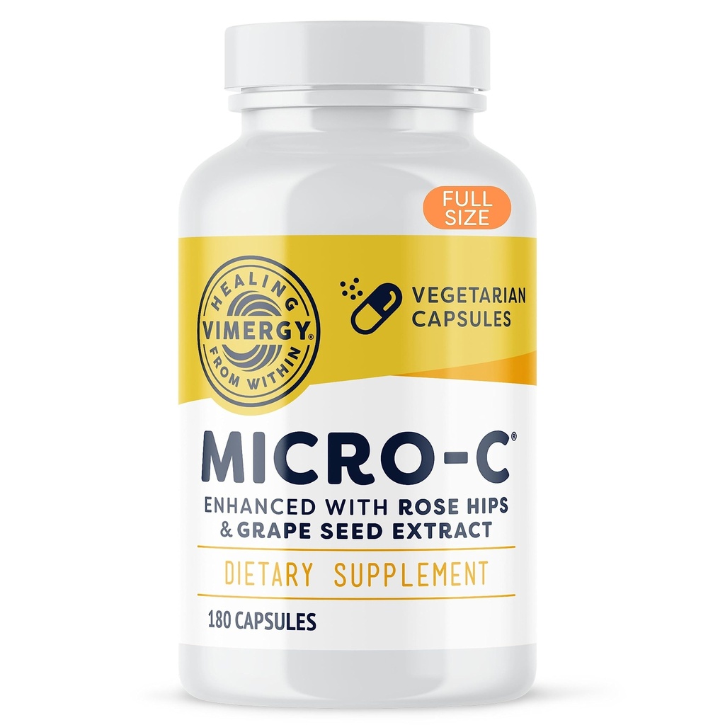 Vimergy Micro-C® Vitamin C Capsule – 500 mg per capsula, Supporta la salute immunitaria*, Promuove la produzione di collagene, Supporta le ossa sane*, Kosher, Vegan & Gluten-Free, Regolari Dimensioni 180 Capsule