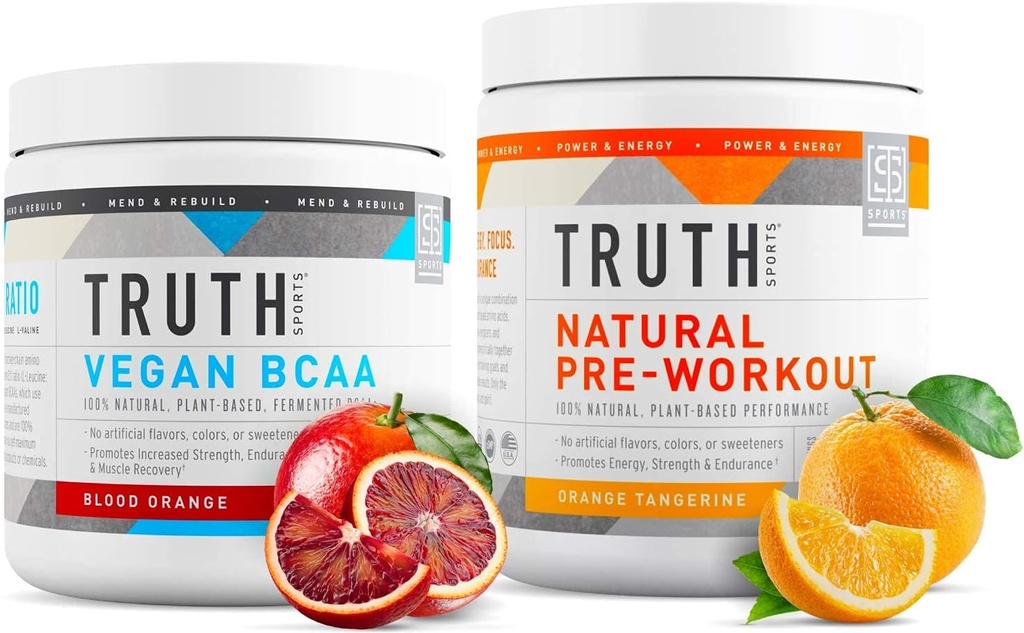 Verità Nutrition Natural Athlete Workout Stack - Preallenamento naturale (Orange Tangerine) + Vegan BCAA (Blood Orange)