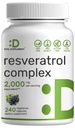 Complesso di resveratrolo 2000mg, 240 capsule vegetali – Trans-Resveratrolo ad alta resistenza con NAD, Quercetina, Curcumina, Semi di Uva & More – Antiossidante di invecchiamento sano per il supporto di energia e cervello