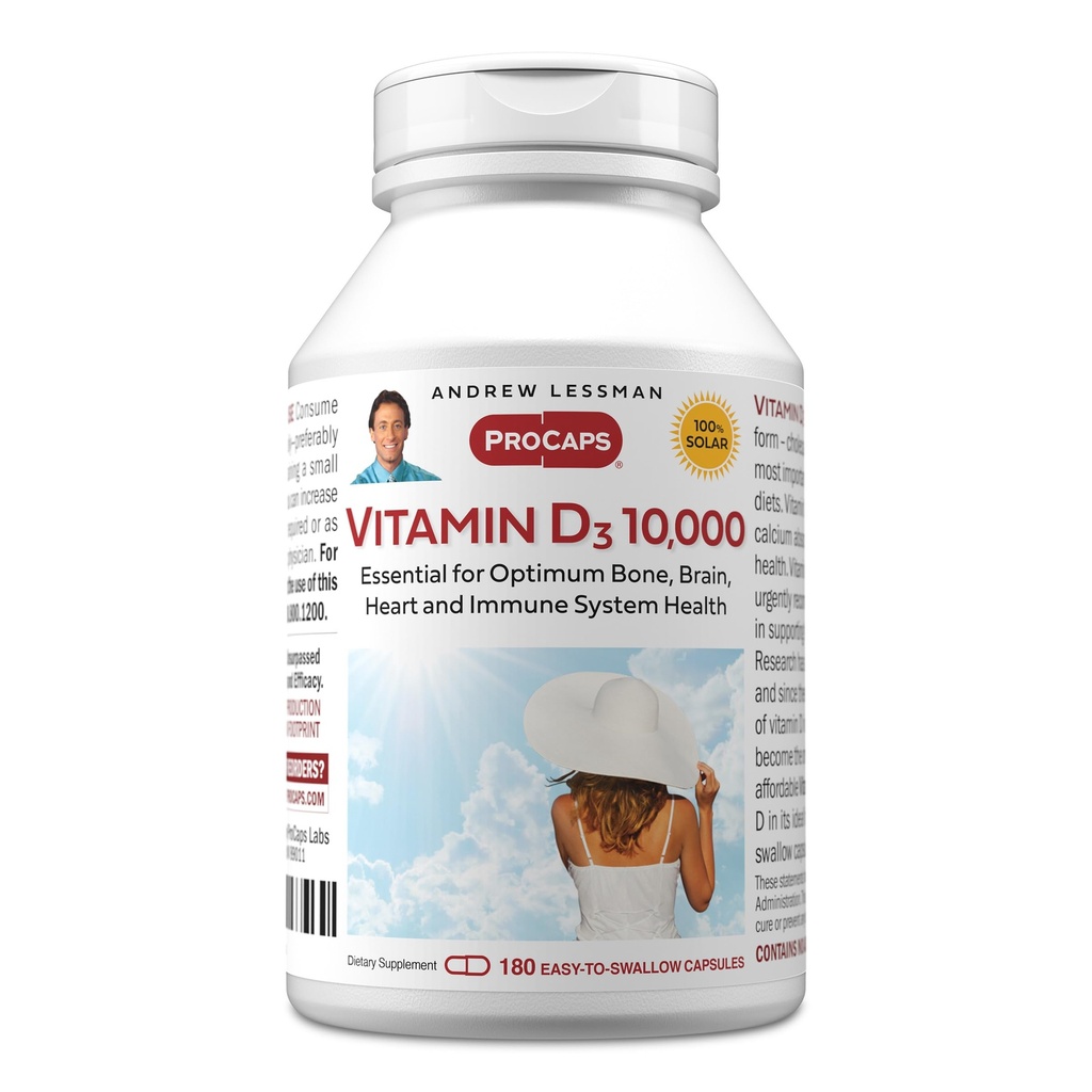 ANDREW LESSMAN Vitamina D3 10.000 IU 180 capsule - Alta potenza, Essenziale per l'assorbimento del calcio, Supporta la salute del chiodo, la funzione muscolare sana, il sistema immunitario, di più.