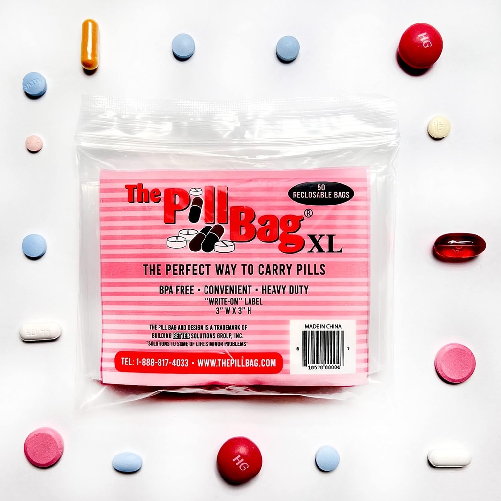 Organizzatore di pillole di medicina, Etichette per AM/PM, Resealable, Portatile, Pouches usa e getta per medicina, Vitamine, Gummies, Borse di pillole dimastiche per viaggiare, Cammini XL Dimensioni |100 Conte (2 Pacchetti di 50)