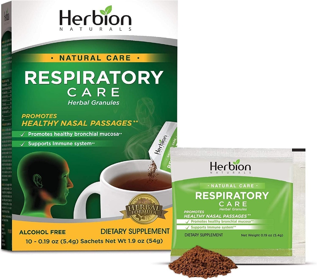 HERBION Naturals Respiratory Care Herbal Granules 10 Ct, per l'intera famiglia, sana funzione respiratoria, allevia la tosse, 10 conte, confezione da 1