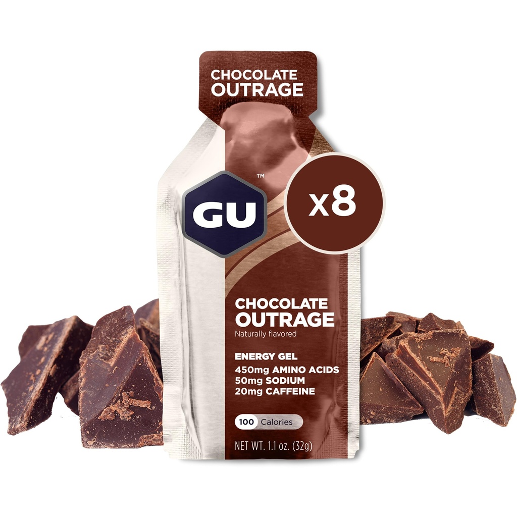 GU Energy Original Sports Nutrition Energy Gel, Vegan, Gluten-Free, 8-Count Tri-Berry e Chocolate Outrage Flavors con aminoacidi ed elettroliti