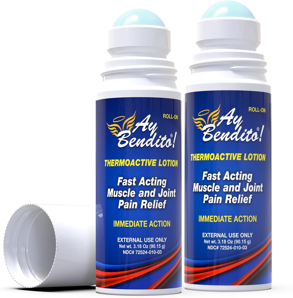 Ay Bendito! Lozione termoattiva per il sollievo del dolore più veloce sulle articolazioni e la funzione muscolare - 3.18 oz Roll-on - Two Pack