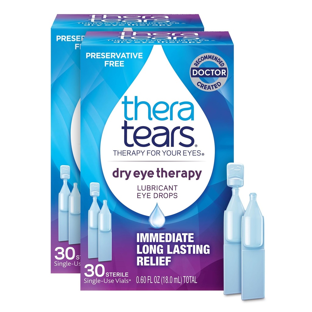 TheraTears Dry Eye Therapy Gocce per occhi secchi, Preservative Free, 30 Vials, 2 Pack