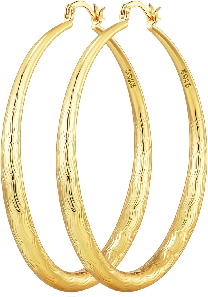 OOOPEL 925 Sterling Silver Hoop per le donne oro Hoop Orecchini Ipoallergenico Diamante-Cut Ripples Progettato - Non Tarnish Large Hoop Orecchini (30/40/50/60/70mm)