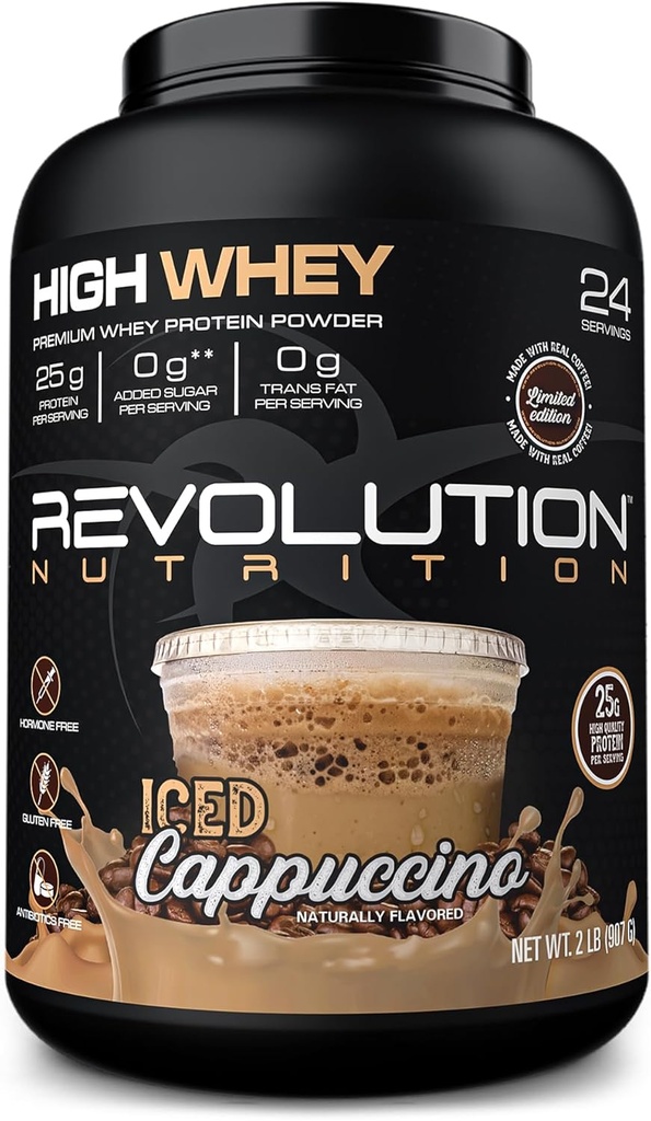 Nutrizione rivoluzionaria, Siero alto, Protein Powder 2LB, Isolato di siero, Senza glutine, Massa muscolare magra per uomini e donne, 25g di Proteine per Scoop, 908 g, 24 Serve (Cappuccino a freddo, 2 Pound)