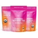 Pink Stork Morning Sickness Relief Kit – 3-Piece Bundle con Organic Ginger Peach Tea, B6 Sweets, Ginger Lozenges – Supporto per la gravidanza, First Trimester Essentials, Regalo per le donne incinte