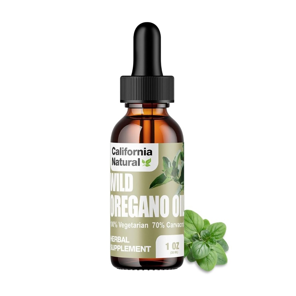 Olio di origano Selvatico 1oz Bottiglia - California Naturale - Sistema immunitario e supporto digestivo - Promuove la salute e la digestione sana - 100% Vegetariano - 70% Carvacrol - Supplemento di erbe - 1oz