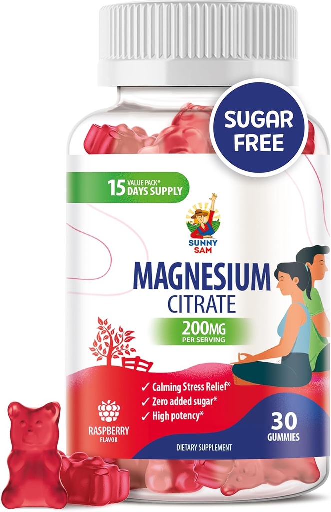 Gummie di Magnesio per bambini e adulti - 200mg - Cuciture di Magnesio Calma - Magnesio Citrato Chewable Supplement per Mood & Muscle Support