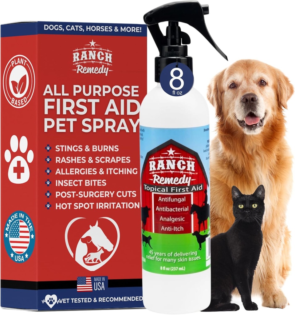 Guarnizione & Itch Spruzzo di sollievo per cani, gatti, cavalli, sicuro per tutti gli animali - Tutto naturale - Rashes, Bites, Burns & Hot Spot Trattamento - Soluzione di irrigazione della pelle & Allergies (8oz)