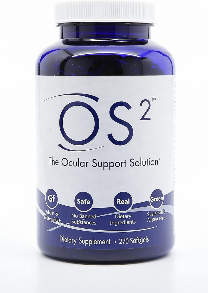 Soluzione di supporto oculare OS2 - 270Ct, Vitamine oculari brevettate w AREDS2, VIT A, C, Zinco, Omega-3, Lutein & Zeaxantina, per la salute maculare, occhio secco, luce blu e visione notturna