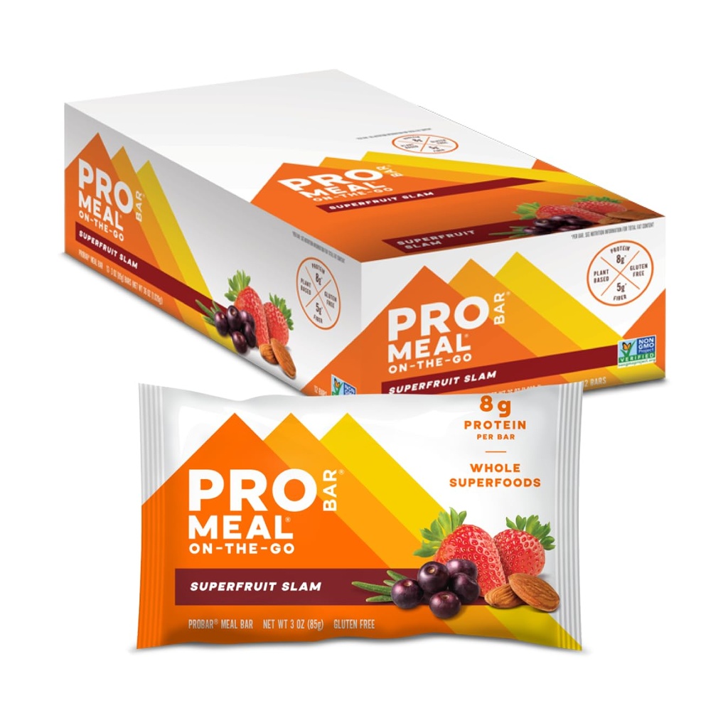 PROBAR - MEAL Bar, Superfruit Slam, Non OGM, Gluten-Free, Healthy, Plant-Based, Whole-Food Ingredients, Natural Energy (12 Conte)