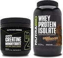 NutraBio Creatina Monoidrato, Unflavored, 150g e Whey Protein Isolate, Cioccolato Olandese, Integratore Bundle - Energia Muscolare, Crescita muscolare magra, Recupero e resistenza