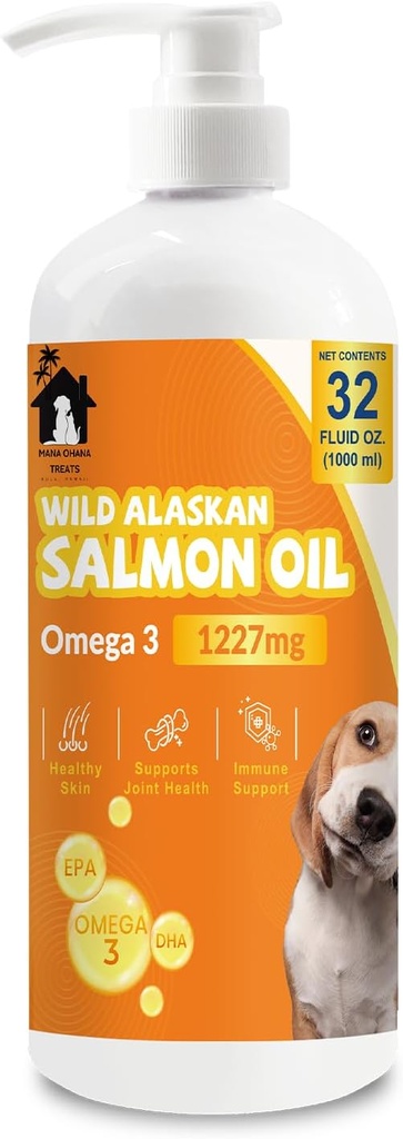 Olio di salmone per cani e gatti | Omega 3 Fish Oil Supplemento per pelle sana e cappotto, Joint & Bone supporto, Allergy Relief & Inflammation Defense | 32oz