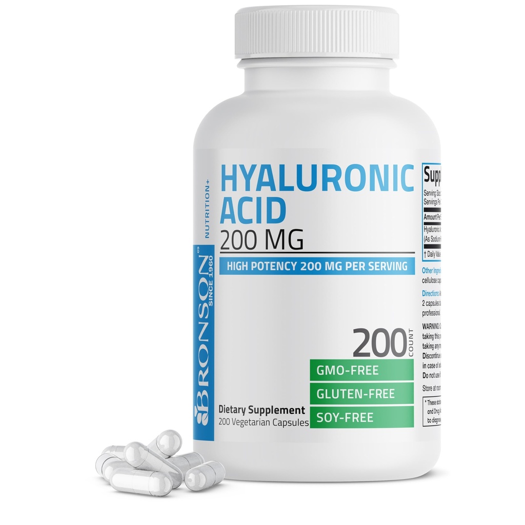Bronson acido ialuronico 200 MG ad alta potenza Joint Health & Healthy Skin Support, Non OGM, 200 capsule vegetariane