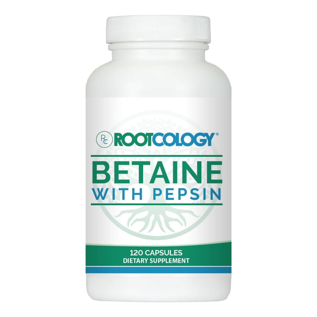 Rootcology by Dr. Izabella Wentz | Betaine with Pepsin | 750mg Betaine HCl con 50mg Pepsin per il supporto alla digestione | 120 capsule