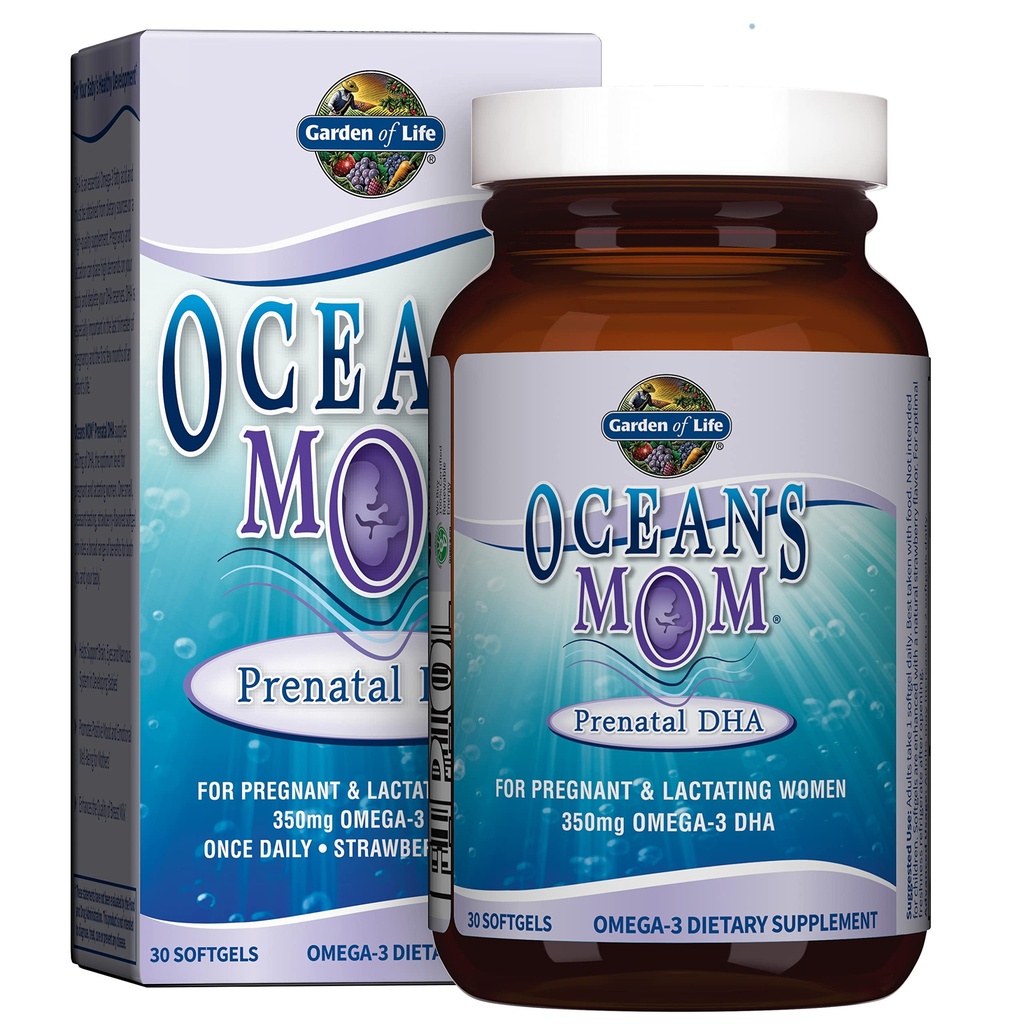 Giardino della vita Oceani mamma Prenatale Pesce Olio DHA, Omega 3 Supplemento - Fragola, 350 mg Prenatale DHA Pesce Olio di Sostegno per Mamas, Babys Brain & Eye Development, 30 Small Softgels