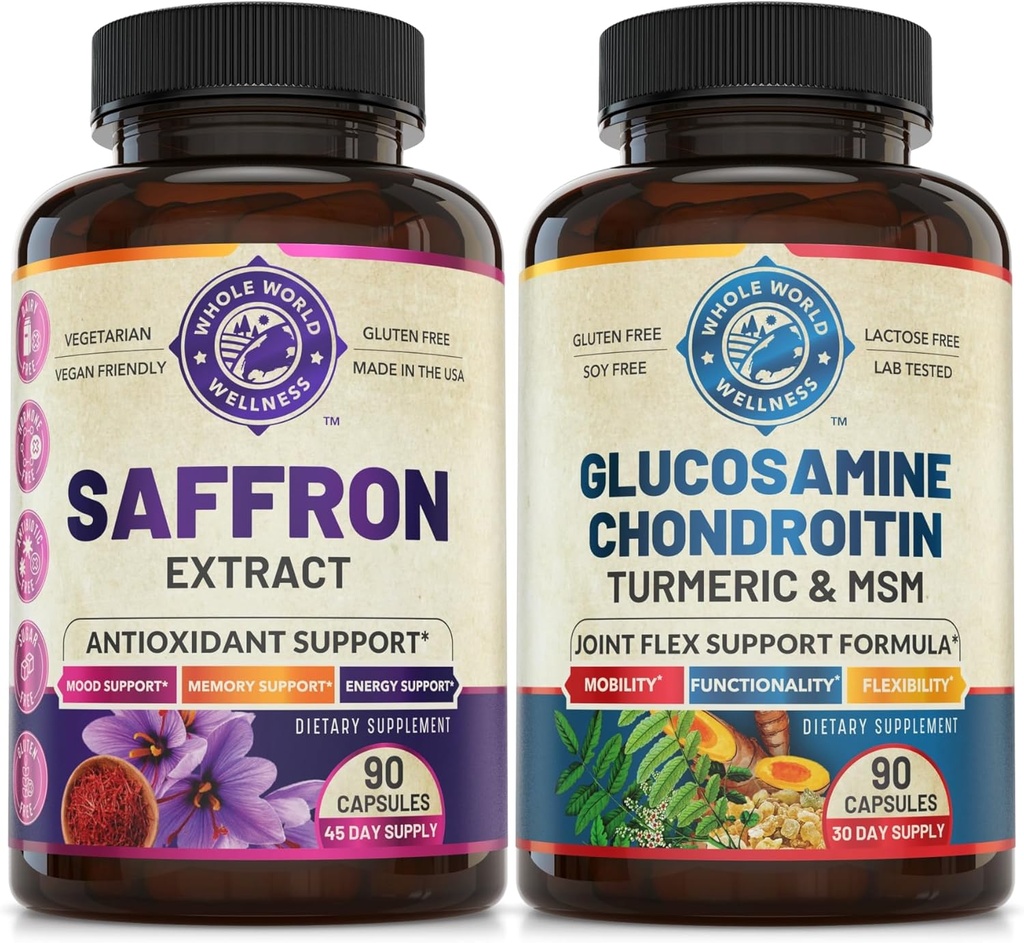 Pure Saffron Extract & Advanced Joint Support Bundle (una bottiglia ogni). Supporta Mood, Energy Boost, Funzione Metabolica e Joint Health. USA Made.