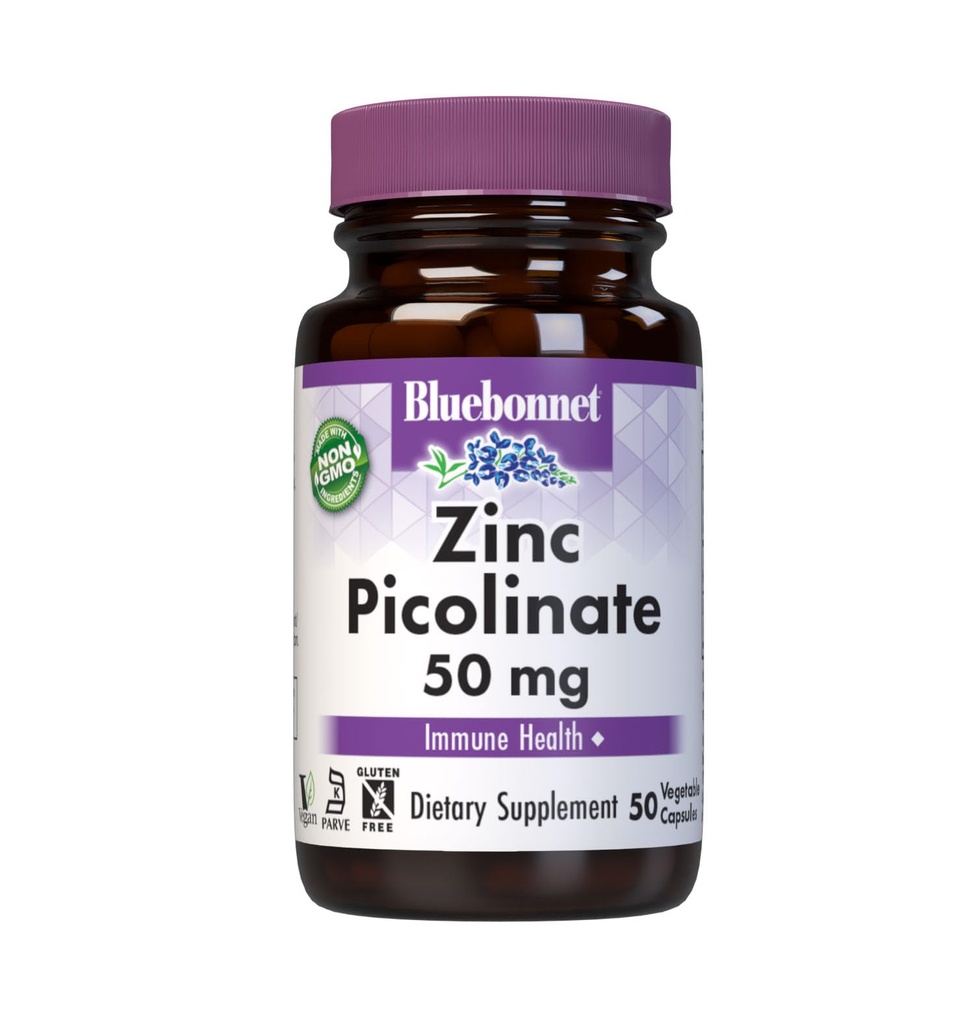 Bluebonnet Nutrition Zinc Picolinate, Hormonal & Immune, Salute della prostata, Pelle, Vegan, Non OGM, Gluten, Soy & Milk Free, Kosher, White, 50 Count