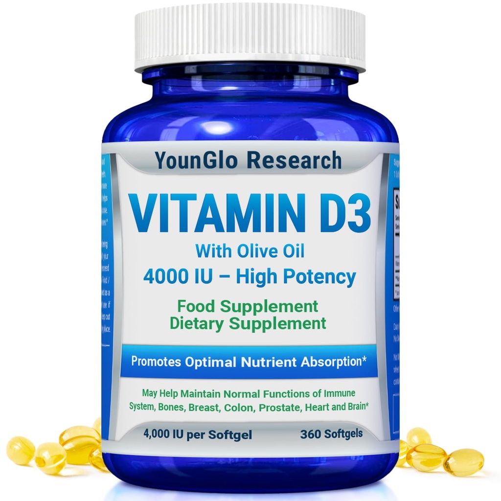 Vitamina D3 4000 IU Integratore alimentare per promuovere la funzione sana di Bone & Immune, Easy-to-Swallow 360 Softgels