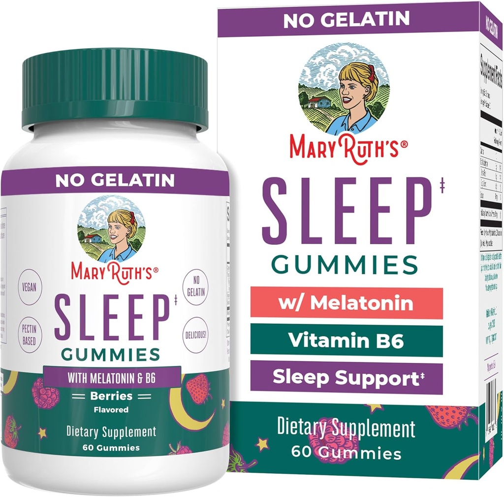 MaryRuth Organics Melatonin Gummies | 5mg Sleep Gummies con vitamina B6 | Realizzato con Canna Organica Sugar | Relax & Sleep Support per Adulti | Vegan | Non OGM | Gluten Free | 60 Count