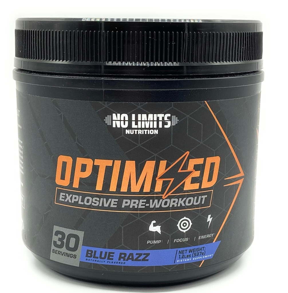 "Ottimizzata" Blu Razz Pre-Workout Polvere / Pompe di massa / Aumentare la massa muscolare, resistenza & messa a fuoco / Beta Alanina + L-Citrullina + Betaina Anidra + Creatina + Caffeina Anidra / 30 Serve
