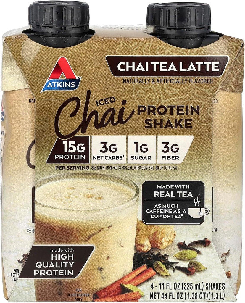 Atkins Iced Chai Tea Latte Protein-Rich Shake, Keto Friendly e Gluten Free. (4 Shakes)