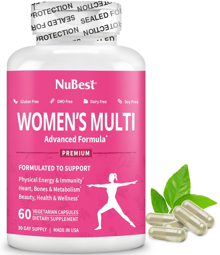 Multivitaminico per le donne con 39 Nutrienti chiave, Vitamine essenziali, Minerali, Arrapato Goat Weed, Maca, Yam selvatico, Clover rosso, Mirtillo, Arginina, Integratore di erbe | 60 capsule vegane | 1 mese di fornitura