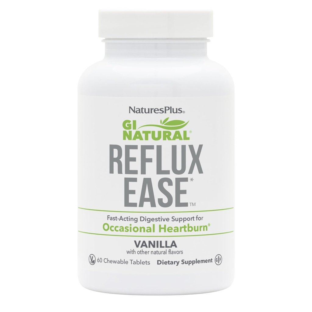 Natures Plus GI Natural Reflux Ease, Vanilla - 60 compresse masticabili - Fast-Acting Digestive Support - Vegetariano, Gluten Free - 60 porzioni