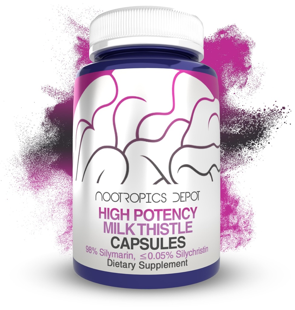 Nootropics Depot High Potency Milk Thistle Extract Capsules | 200mg of Silymarins from Silybum marianum | 60 Count