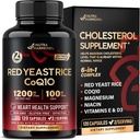 Riso di lievito rosso 1200 mg con CoQ10 100 mg - con Magnesio | Niacin | Vitamina E & D3 - Supporto per la salute del cuore, Energy & Metabolism - Efficace, privo di liquidi e laboratorio testato - Made in USA, 120 capsule