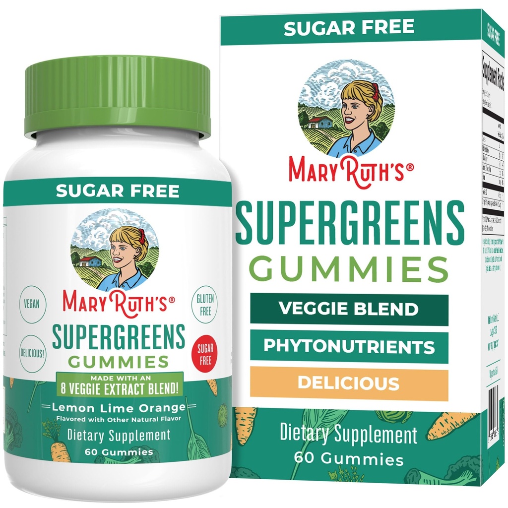 MaryRuth Organics Super Greens Gummies | Quercetina naturale per adulti e bambini Età 4+ | Sugar Free | 2g Fiber Per Serving | Vegan | No Gelatin | Pectin Based | 60 Count | 30 Servings