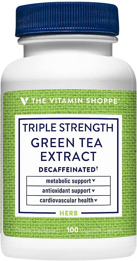 La vitamina Shoppe Triple Strength Estratto di tè verde 750mg con EGCG – Un antiossidante naturale per sostenere il metabolismo grasso – combatte radicali liberi – Decaffeinato (100 capsule vegetariane)