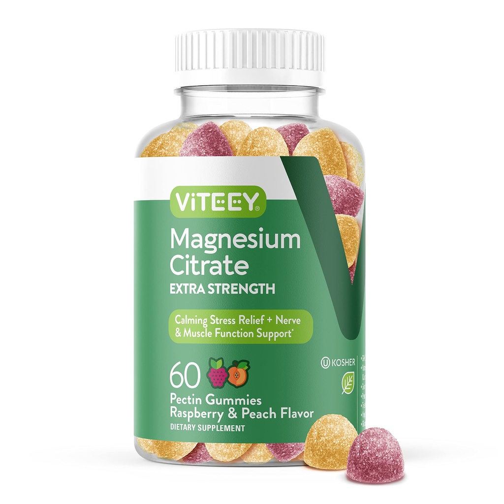 Gummie di Magnesio VITEEY per adulti - 170mg di Magnesio Citrato Gummy per calma, sonno, Nerve e funzione muscolare Supporto - Vegan, Gluten Free - 60 Count