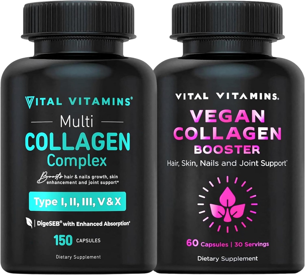 Vitamine vitali Pillole Multi Collagene (150 ct) + Booster di collagene vegano (60 ct)
