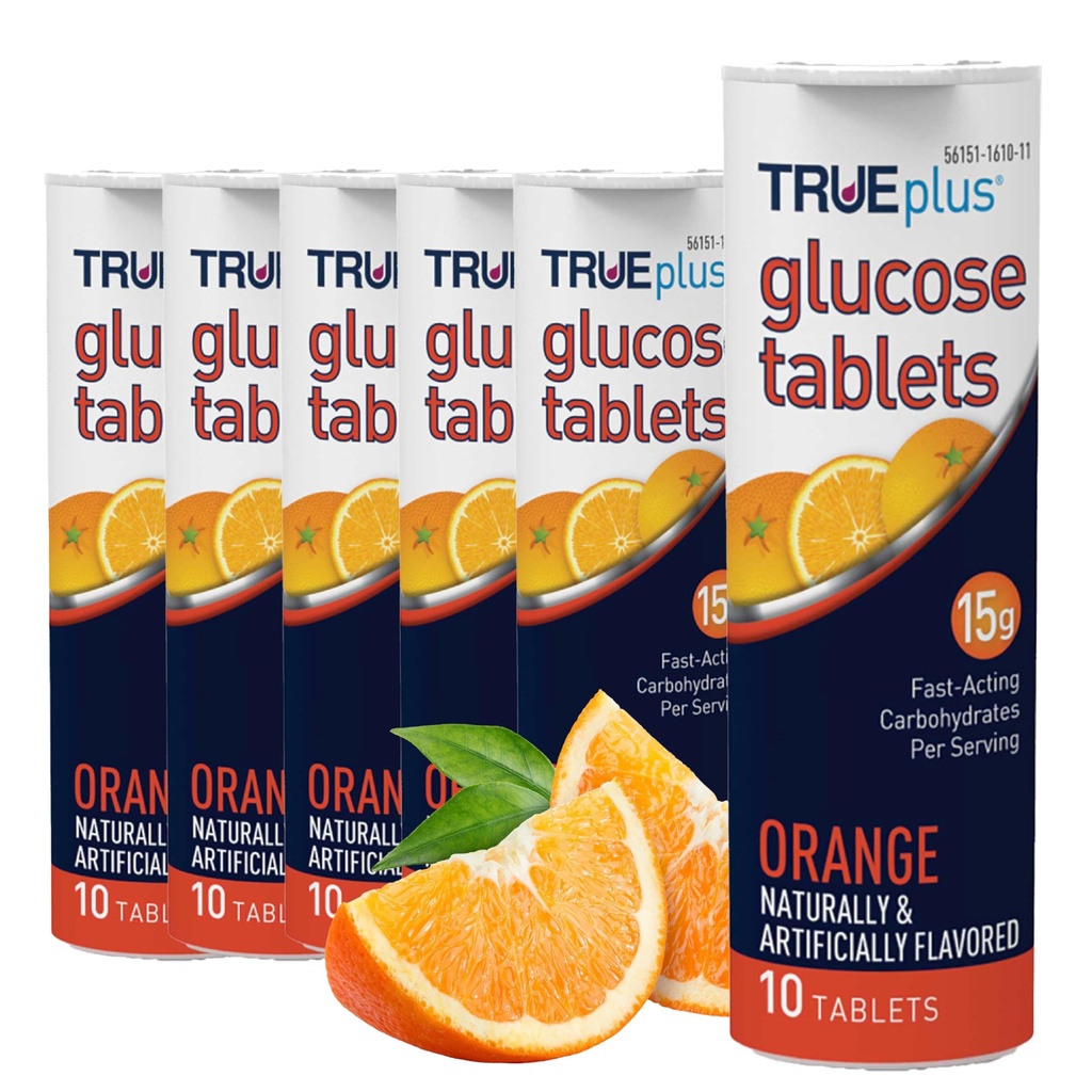 TRUEplus Glucose Tablets, Arancione Flavor - 6X 10ct Tubes