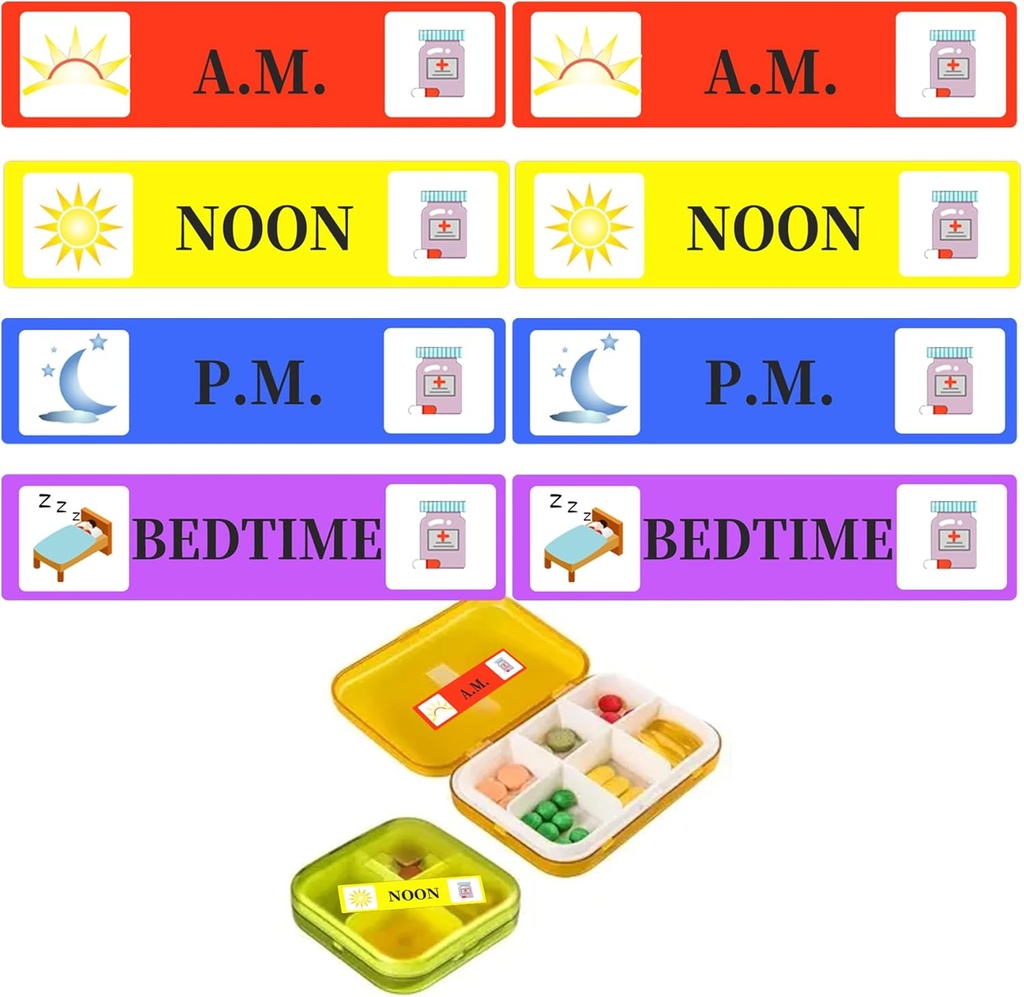 500 Pcs Medicina Stickers Istruzione farmaci Etichette - Mattino sera Bedtime Medicina Reminder Sticker 2/5 x 1.6 pollici AM NOON PM per adesivi per Pill Case Planners