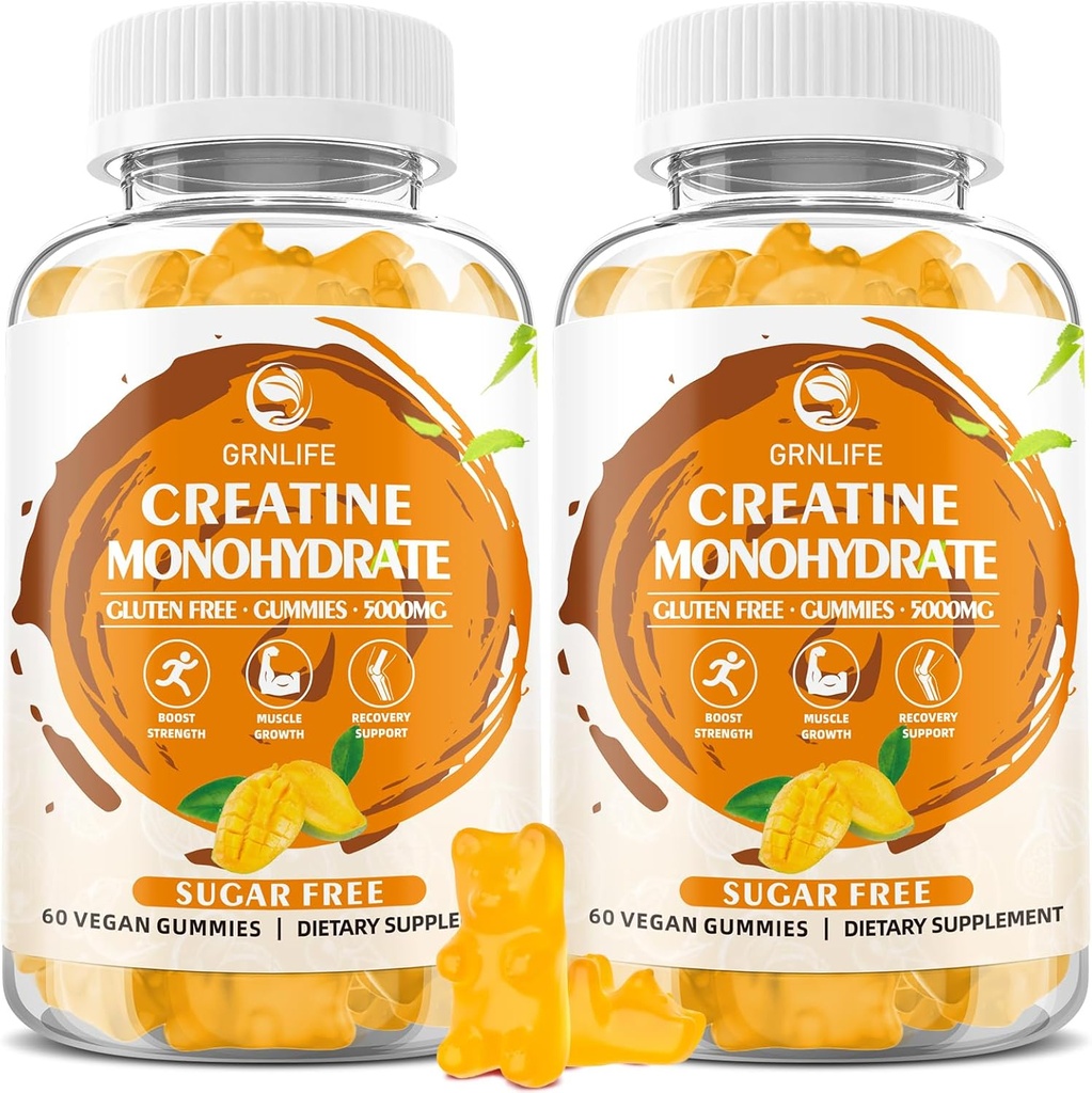 Creatina Monoidrato Gummies per uomini e donne, Masticabili Creatina Monoidrato per la forza muscolare, Muscle Builder, Energy Boost, Sugar Free, Vegan, Mango Flavor-120 Count