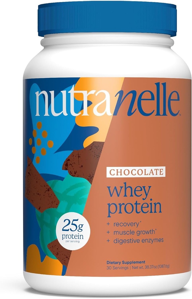Nutranelle - Polvere di proteina di siero di cioccolato – 25 g di isolato di siero di siero di siero e concentrato per servire con enzimi digestivi per la crescita e il recupero del muscolo – Polvere di Shake di proteina di zucchero a zero