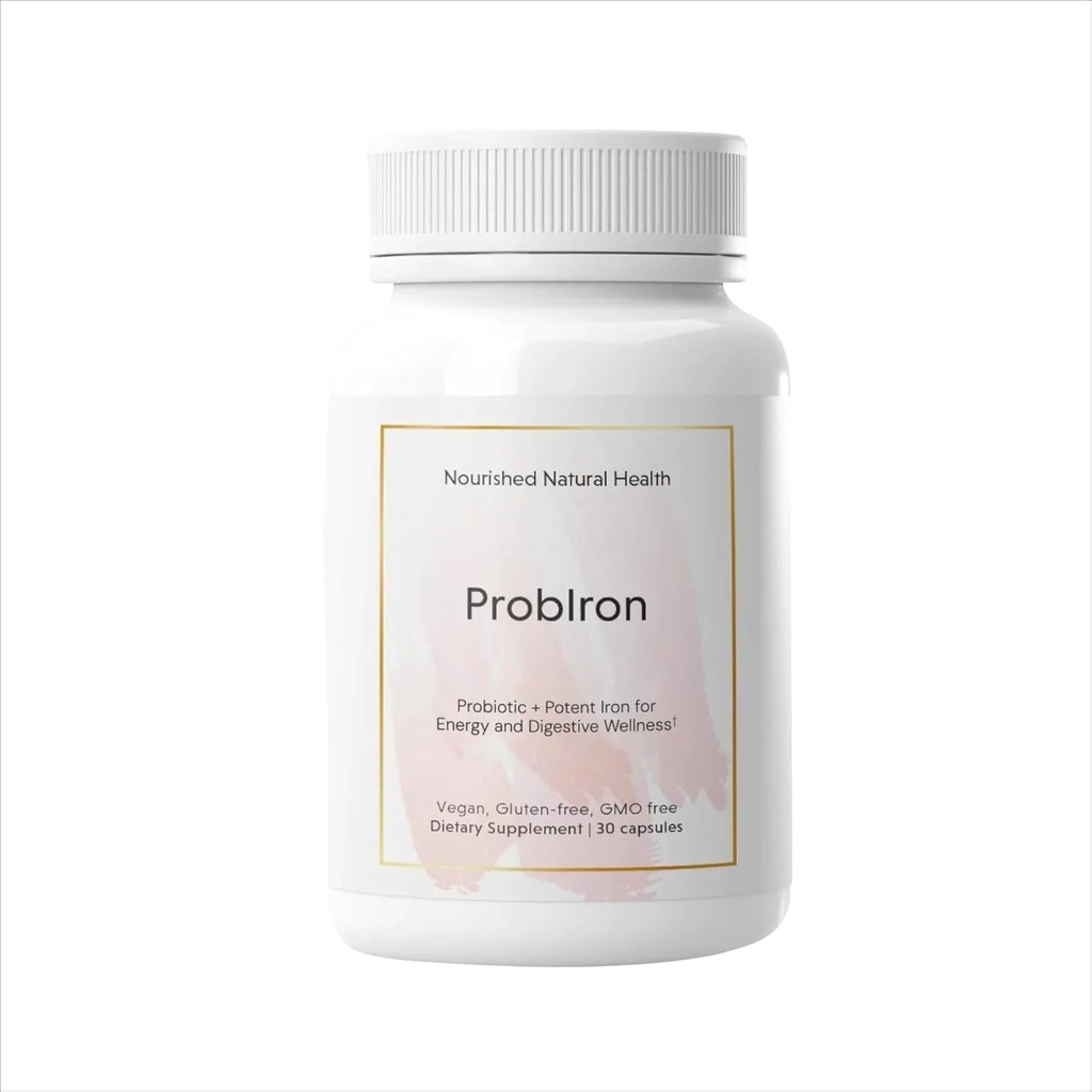 ProbIron naturale nutriente - Probiotico + Supplemento di ferro da donna potenziato con vitamina C e rame - Formula vegana per energia e benessere digestivo - 30 capsule