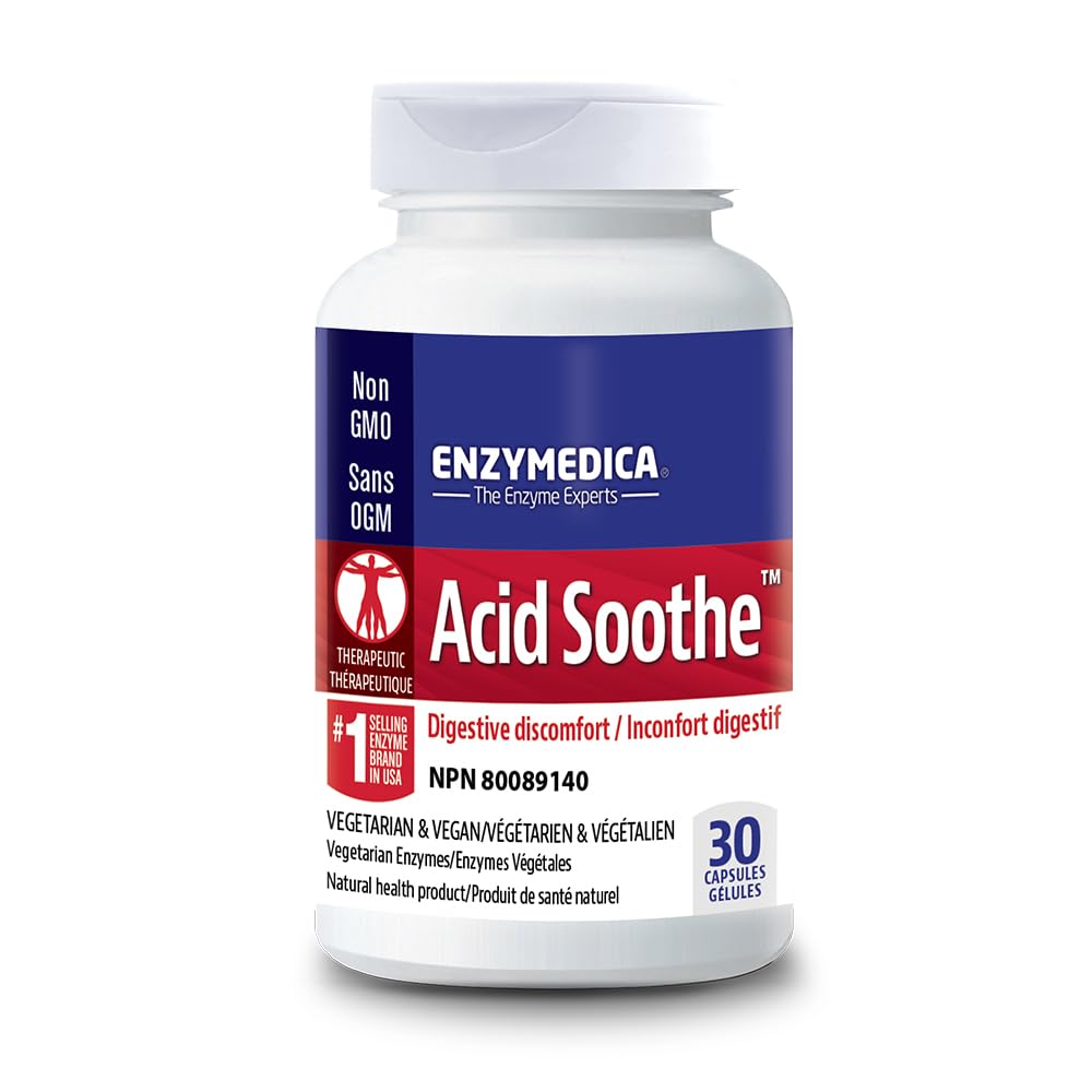 Enzymedica, Acid Soothe, Supporto per bruciore occasionali, Formula 3-in-1 con enzimi e erbe lenitive, 30 Conte