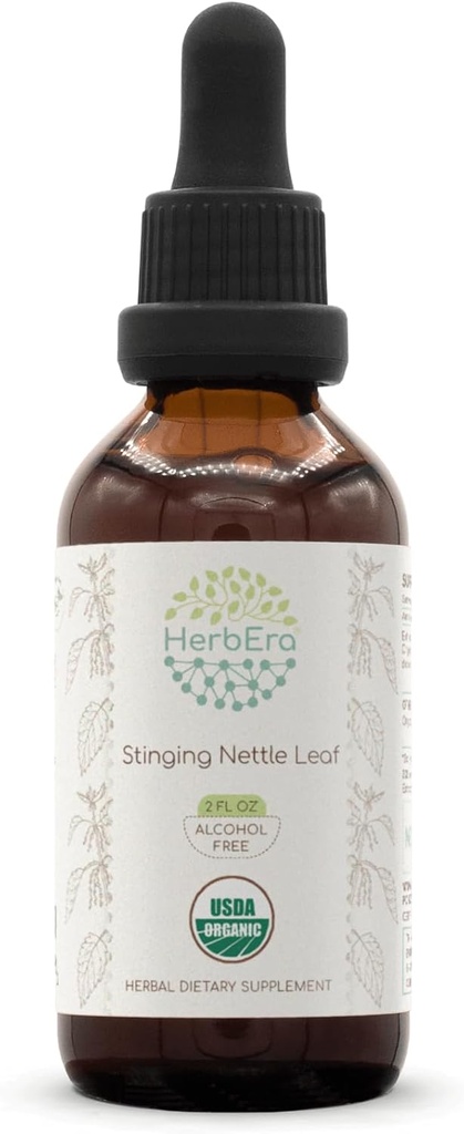 HerbEra Sting Nettle Leaf B60 USDA Organic Tincture | Alcol-Free Extract, High-Potency Herbal Drops | Certified Organic Stinging Nettle (Urtica Dioica) Dried Leaf (2 oz)