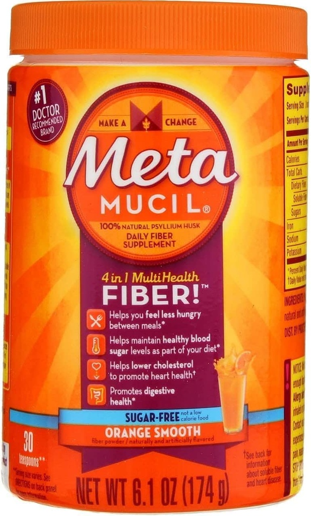 Metamucil Daily Fiber Supplement/terapia per Regolarità, Sugar Free, Orange Smooth, 6.1 oz (Pack of 3)