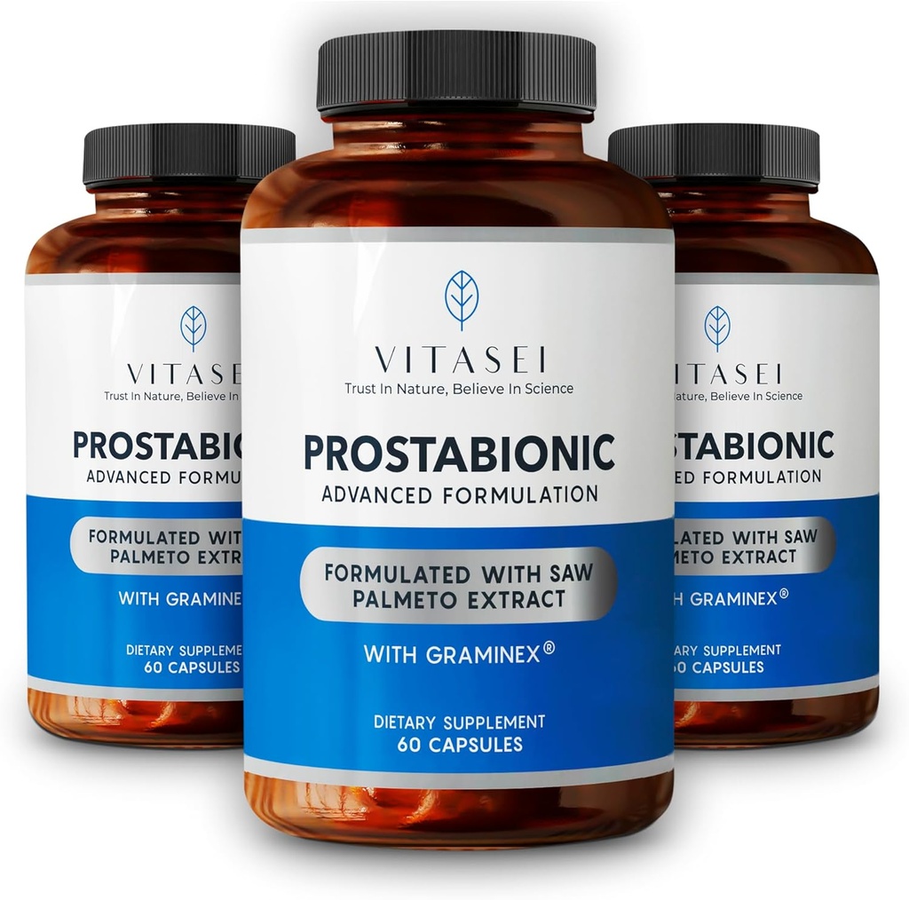 VITASEI Prostabionic con Graminex, Saw Palmetto, Pygeum Africanum - Controllo della vescica e Integratori della prostata per gli uomini - 60 capsule (Pack of 3)